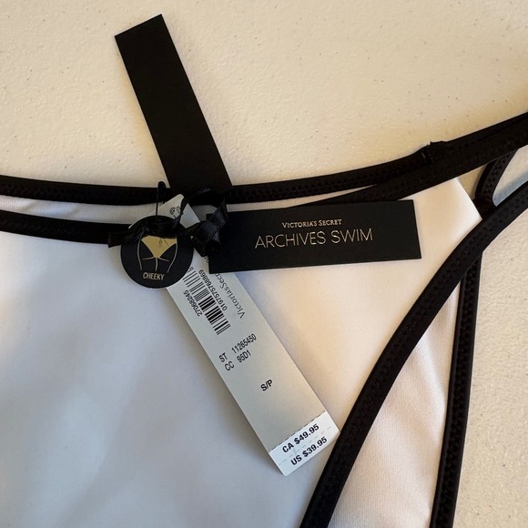 Victoria's Secret Archives Swim White Black Colorblock Cheeky Bikini Bottom S - Picture 5 of 5